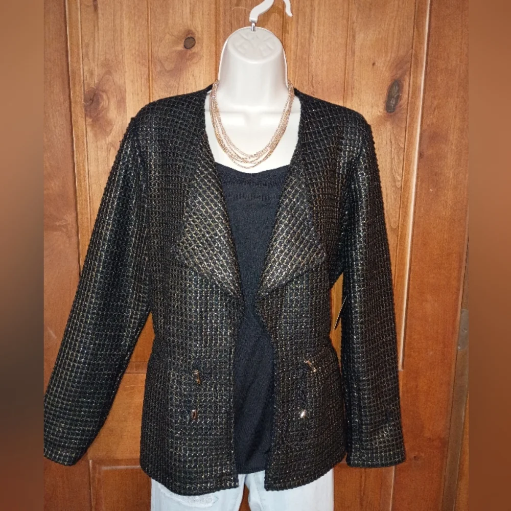 Rafaella Black and Gold‎ Textured Blazer